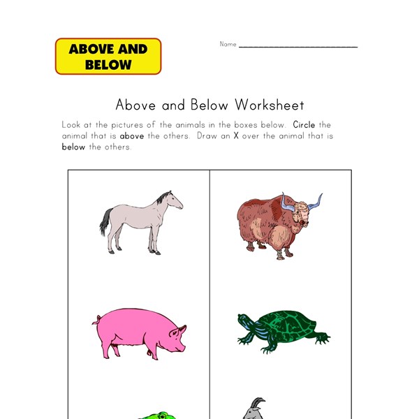 Above and Below Worksheet - Animals Theme | All Kids Network