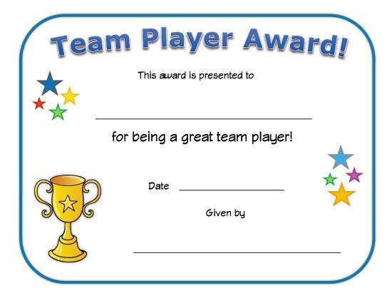team player award wording