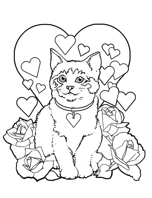 coloring pages of hearts with arrows. Fuzzy Kitty with Hearts and