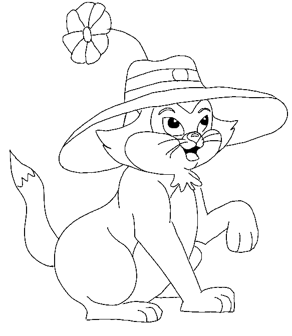 Animals Coloring Page - cat with hat | All Kids Network