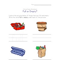 Full and Empty Worksheets for Kids | All Kids Network