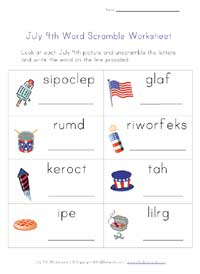 4th of july word scramble worksheet