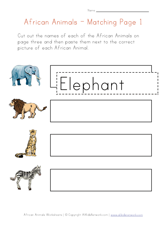 african animals coloring pages. Matching Worksheet - Animals