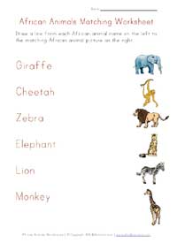 printable africa animals word matching
