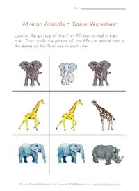 african animals worksheet - same