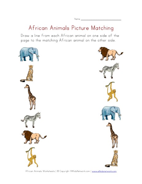 Picture Matching Worksheet - African Animals Theme | All Kids Network