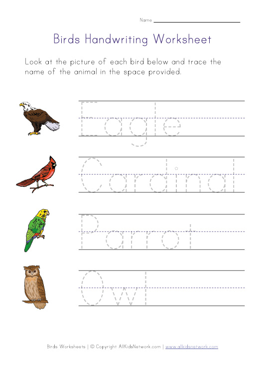 Birds Themed Handwriting Worksheet