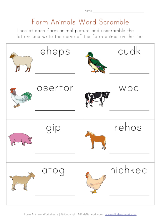 animal  Scramble Worksheet Animals Farm   worksheets ks1 Word