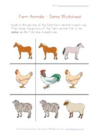 farm animals worksheet - same