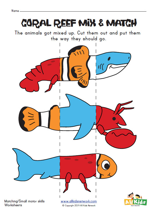 Ocean Animals Mix and Match Worksheet