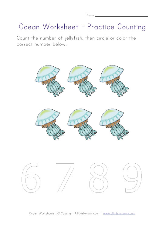 Ocean Animals Worksheet - Count to Six