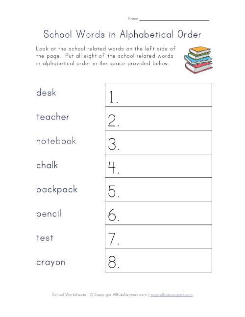 Back to School Alphabetical Order Worksheet