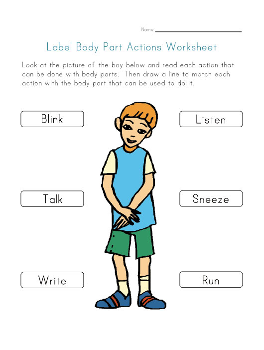 body part actions worksheet