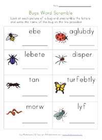 bugs worksheet - word scramble