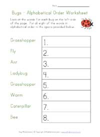 bugs words alphabetical order