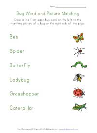 printable bugs word matching