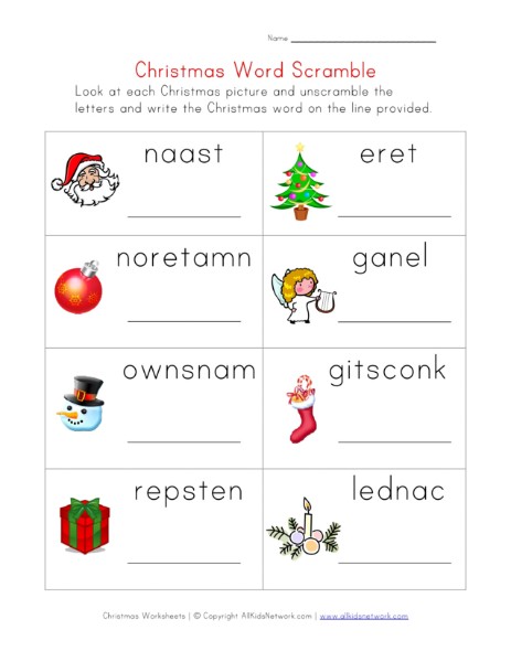 Christmas Word Scramble Worksheet for Kids | All Kids Network