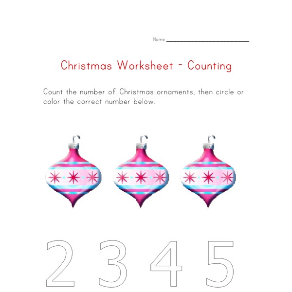 Kids Christmas Number Worksheet - Count to Three | All Kids Network