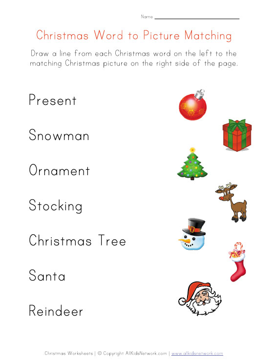 printable christmas word matching