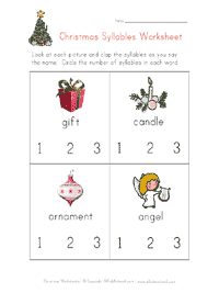 christmas syllables worksheet