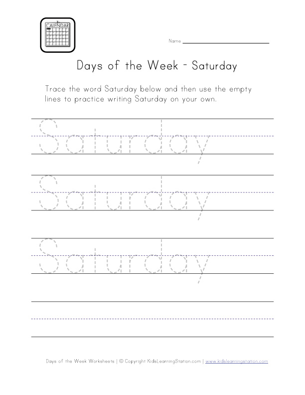 Days of the Week Worksheets