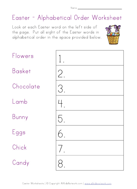 Easter Alphabetical Order Worksheet