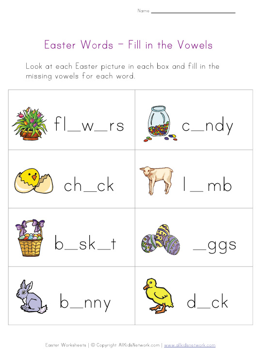 Printable Easter Missing Letters Worksheet