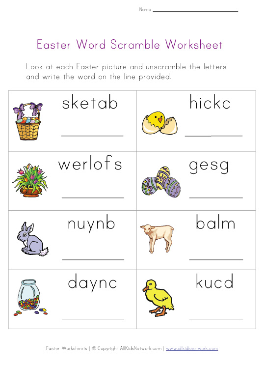 Easter Word Scramble Worksheet