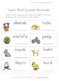 easter word scramble worksheet