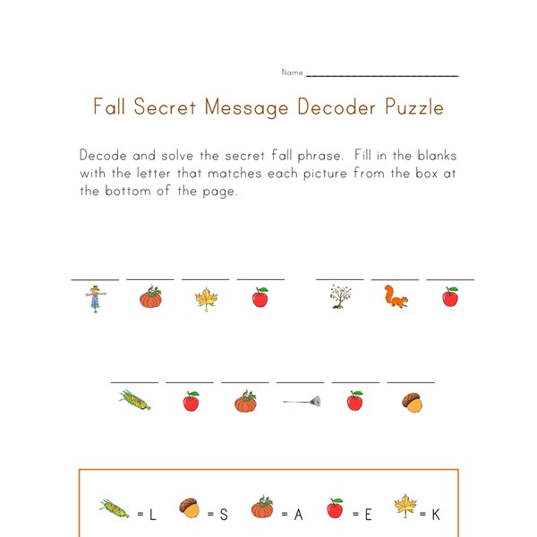 Autumn Puzzle Worksheet - Decode the Secret Fall Message | All Kids Network