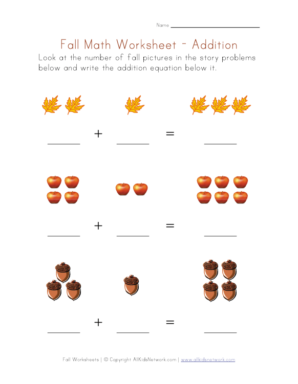 fall addition worksheet