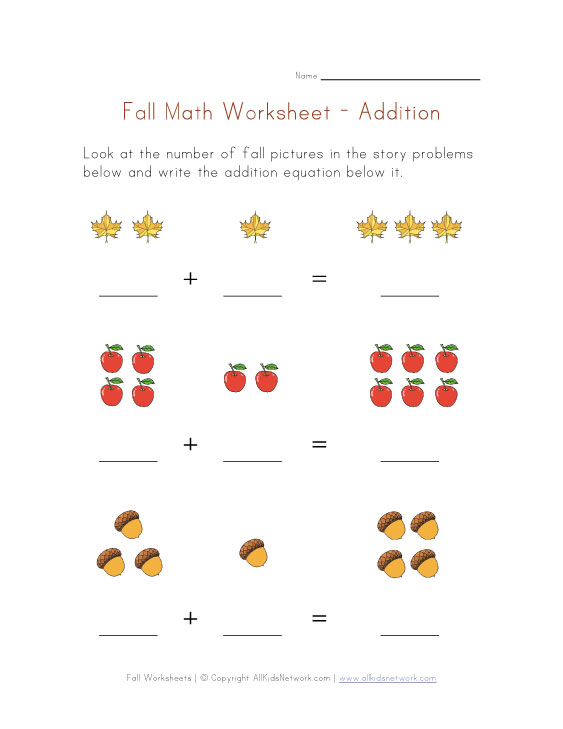Fall Addition Worksheets