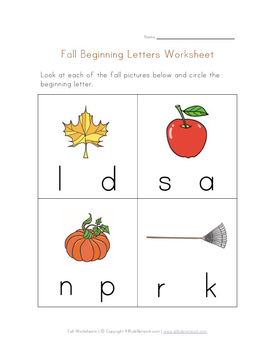 fall beginning letters worksheet