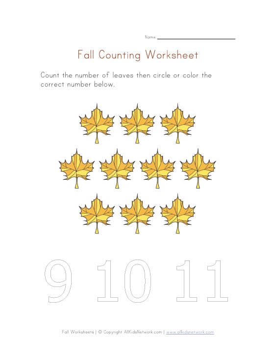 Fall Counting to Ten | Printable Worksheets