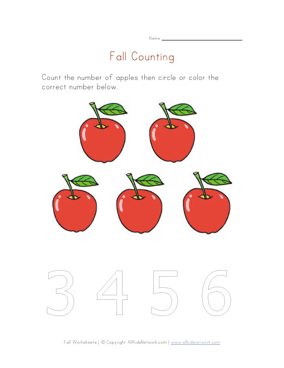 Fall Counting to Five | Printable Worksheets