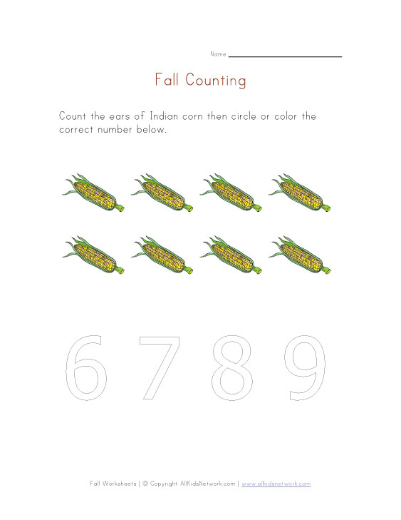printable fall counting to 9