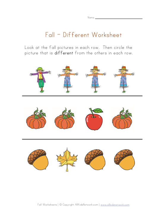 fall different worksheet