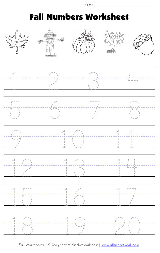 Fall Number Tracing Worksheet