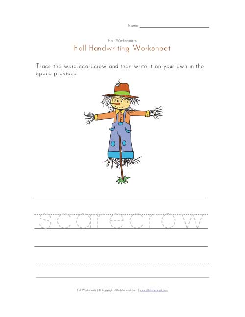 Fall Scarecrow Handwriting Worksheet