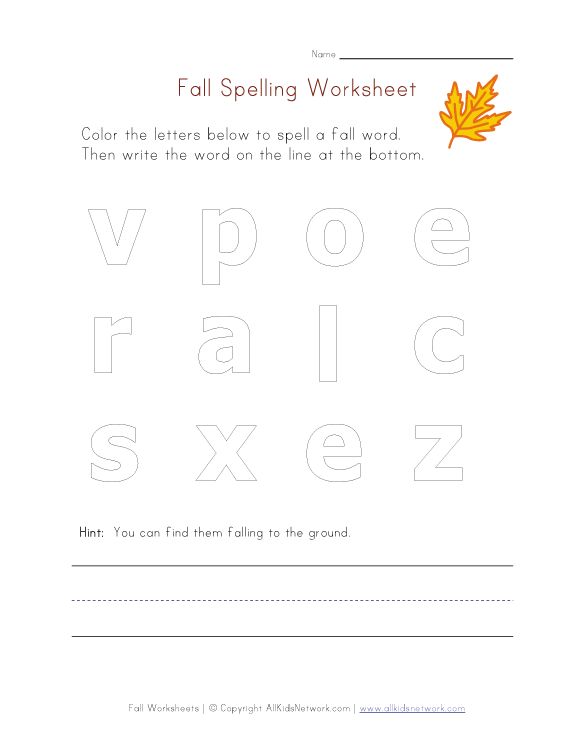 fall spelling worksheet