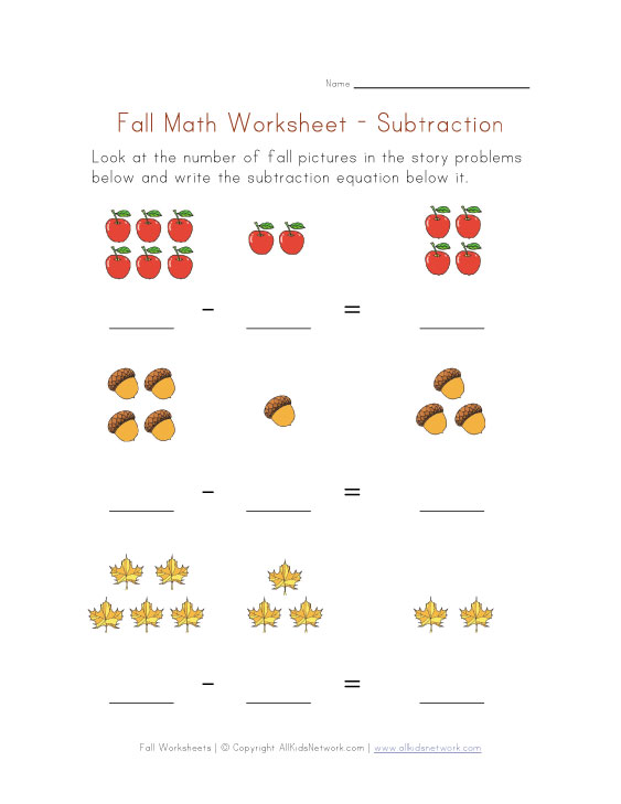 Subtraction Worksheet - Fall Theme