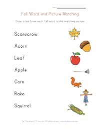printable fall word matching
