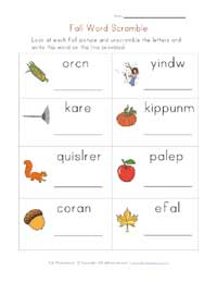 printable fall word scramble