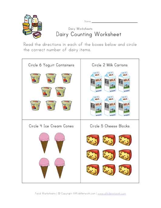Dairy Themed Counting Worksheet