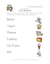dairy matching worksheet