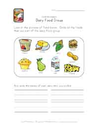 dairy food group worksheet