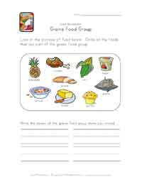 grains food group worksheet