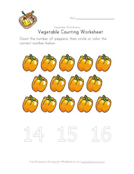 vegetable counting worksheet