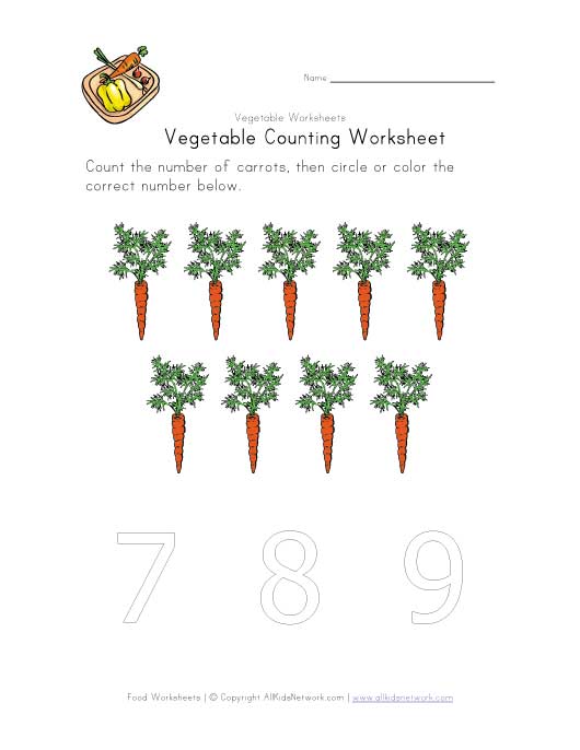vegetable counting worksheet