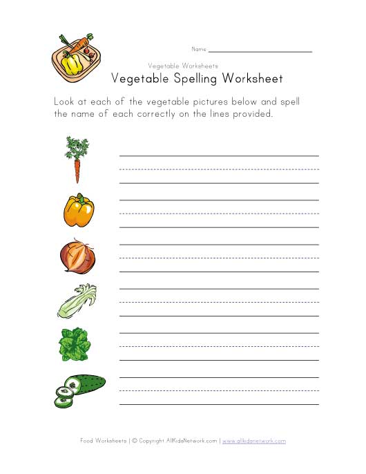 Vegetable Spelling Worksheet
